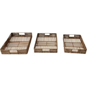 imageCreative CoOp HandWoven Decorative Bamboo and Jute Handles Set of 3 Tray Natural DF3469