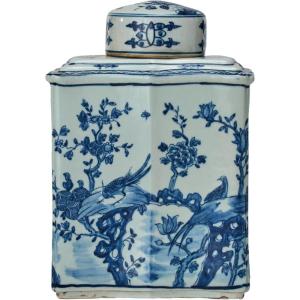 imageCreative CoOp Vintage Birds and Flowers Porcelain Ginger Jar Blue and White