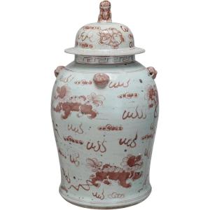 imageCreative CoOp Vintage Foo Dogs Porcelain Ginger Jar Red