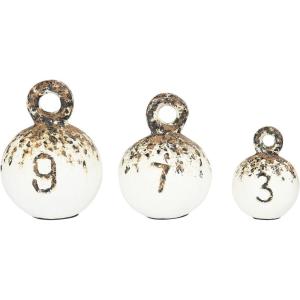 imageCreative Coop EC0188 Heavily Distressed Round Resin Weights with Handles Set of 3 Sizes Figures and Figurines OffWhiteOffwhite