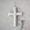 imageCreative CoOp Handmade Recycled Fabric Cross with Glass Beads Cream Color Wall Dcor