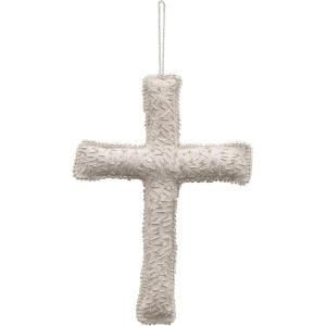 imageCreative CoOp Handmade Recycled Fabric Cross with Glass Beads Cream Color Wall Dcor