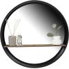 imageCreative CoOp Round Metal Framed Wall Mirror with Wood Shelf Black and Natural 24quot