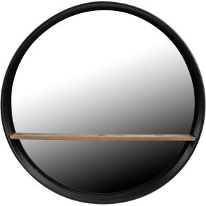 imageCreative CoOp Round Metal Framed Wall Mirror with Wood Shelf Black and Natural 24quot