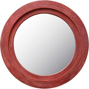 imageCreative CoOp Wood Framed Round Distressed Red Wall Mirror