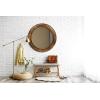 imageCreative CoOp Round Carved Wood Framed Wall Mirror with Hobnail Detail Walnut Brown