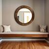 imageCreative CoOp Round Carved Wood Framed Wall Mirror with Hobnail Detail Walnut Brown