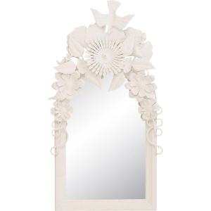imageCreative CoOp 4952 Inches Wood Frame Embossed Metal Flowers and Birds Antique White Wall Mirror