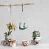 imageCreative CoOp 675 Inches Ceramic Frog Jute Rope Hanger Green and White Hanging Planter