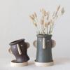 imageCreative CoOp Stoneware Face Planter with Saucer Set of 2 Matte Black and Cream 9quot7