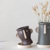 imageCreative CoOp Stoneware Face Planter with Saucer Set of 2 Matte Black and Cream 9quot9