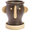 imageCreative CoOp Stoneware Face Planter with Saucer Set of 2 Matte Black and Cream 9quot7