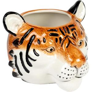 imageCreative CoOp 6 Inches Round Ceramic Tiger Head Hold 5 Inches Pot Multicolored Planter OrangeTiger