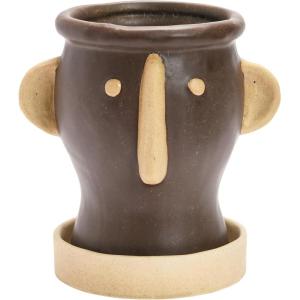 imageCreative CoOp Stoneware Face Planter with Saucer Set of 2 Matte Black and Cream 9quot7