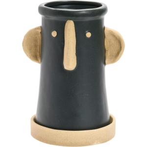 imageCreative CoOp Stoneware Face Planter with Saucer Set of 2 Matte Black and Cream 9quot9