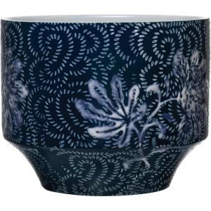 imageCreative CoOp Stoneware Planter with Floral Pattern Blue ampamp White Holds 4quot Pot