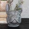 image725 Inches Stoneware French Bulldog Head Vase with Reactive Glaze Gray