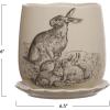 imageCreative CoOp 65 Inches Round Stoneware Planter with Rabbit Design and Scalloped Saucer Holds 5 Inches Pot White and Charcoal Set of 2