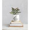 imageCreative CoOp 65 Inches Round Stoneware Planter with Rabbit Design and Scalloped Saucer Holds 5 Inches Pot White and Charcoal Set of 2
