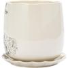 imageCreative CoOp 65 Inches Round Stoneware Planter with Rabbit Design and Scalloped Saucer Holds 5 Inches Pot White and Charcoal Set of 2