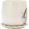 imageCreative CoOp 65 Inches Round Stoneware Planter with Rabbit Design and Scalloped Saucer Holds 5 Inches Pot White and Charcoal Set of 2