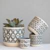 imageCreative CoOp Modern Stoneware Planters with HandPainted Geometric Designs Set of 4 Sizes Black and Natural