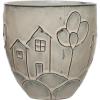 imageCreative CoOp 525 Inches Round Debossed Stoneware House and Balloons Design and Reactive Glaze Holds 4 Inches Pot White Planter