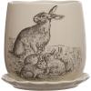 imageCreative CoOp 65 Inches Round Stoneware Planter with Rabbit Design and Scalloped Saucer Holds 5 Inches Pot White and Charcoal Set of 2