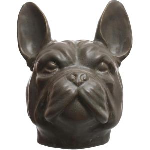 image725 Inches Stoneware French Bulldog Head Vase with Reactive Glaze Gray