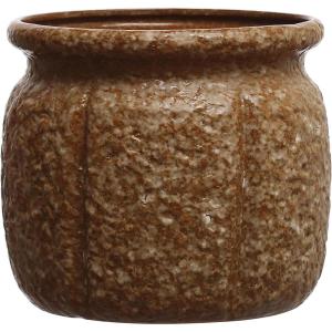 image775 Round Textured Stoneware Planter and Reactive Glaze Holds 7 Inches Pot Brown