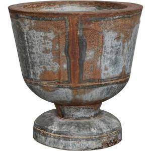 imageCreative CoOp 16 Inches Round Metal Footed Planter Holds 10 Inches Pot Distressed Zinc Finish