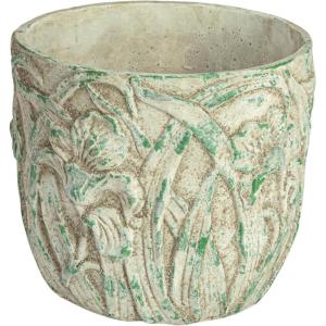 imageCreative CoOp Embossed Floral Cement Planter Distressed Green