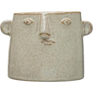 imageCreative CoOp Stoneware Planter with Abstract Face White