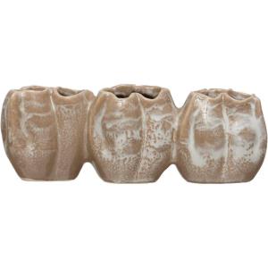 imageCreative CoOp Stoneware Pod Shaped Vase with 3 Sections and Organically Shaped Edge Distressed White