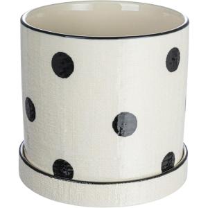 imageCreative CoOp Textured Stoneware Polka Dots and Saucer Black and Ivory Planter