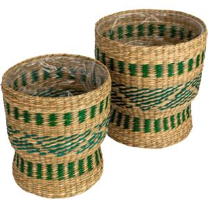 imageCreative CoOp Verdant Seagrass Basket Duo with Plastic Lining Green and Natural Set of 2