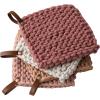 imageCreative CoOp 8 Inches Square Solid Color Cotton Crocheted Leather Loop Handle for Cooking Multicolor Set of 4 Pot Holders