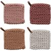 imageCreative CoOp 8 Inches Square Solid Color Cotton Crocheted Leather Loop Handle for Cooking Multicolor Set of 4 Pot Holders