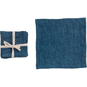 imageCreative CoOp 10 Inches Square Stonewashed Linen Cocktail Party and Kitchen Use Navy Color Set of 4 Napkin Blue