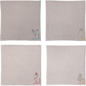 imageCreative CoOp 18 Inches Square Cotton and Linen Flower Embroidery and French Knot Design for Party and Kitchen Grey Set of 4 Napkin Natural