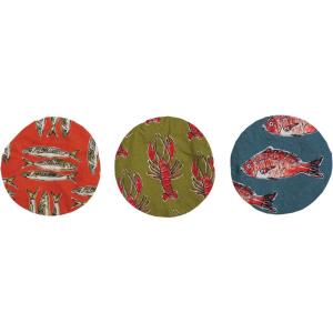 imageCreative CoOp Round Cotton Bowl Lining and Sea Life Designs Set of 3 Styles Multicolor Food Cover Multi
