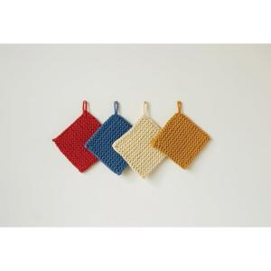 imageCreative CoOp Square Cotton Crocheted Pot Holders Set of 4 ColorsRed  Navy  White  Yellow