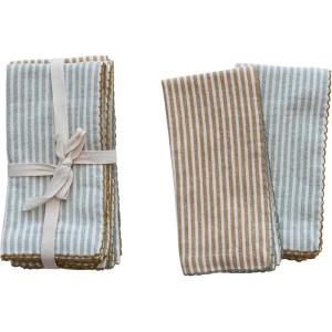 imageCreative CoOp Square Cotton Scalloped Edge and Stripes Set of 4 2 Colors Napkin Multi