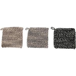 imageCreative CoOp Square Crochet Cotton Leather Loop Set of 3 Colors Pot Holder Multicolored