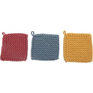 imageCreative CoOp Square Crochet Cotton Pot Holders with Leather Loop Set of 3 Colors