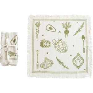 imageCreative CoOp Vegetable Print Cotton Slub Napkins with Fringe Multicolor Set of 4Cutlery