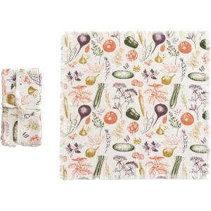 imageCreative CoOp Vegetable Print Cotton Slub Napkins with Fringe Multicolor Set of 4Vegetables