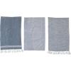 imageCreative CoOp Cotton Blend Patterns and Fringe Set of 3 Styles Blue and White Tea Towel