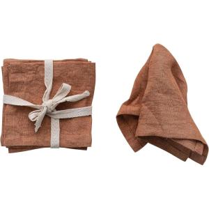 imageCreative CoOp 10 Inches Square Stonewashed Linen Cocktail Party and Kitchen Use Rust Color Set of 4 Napkin Orange