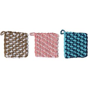 imageCreative CoOp 8 Inches Square Woven Cotton Crocheted Cooking Multicolor Set of 3 Pot Holders